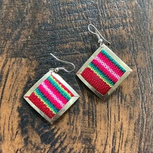 Dangly cloth and metal earrings